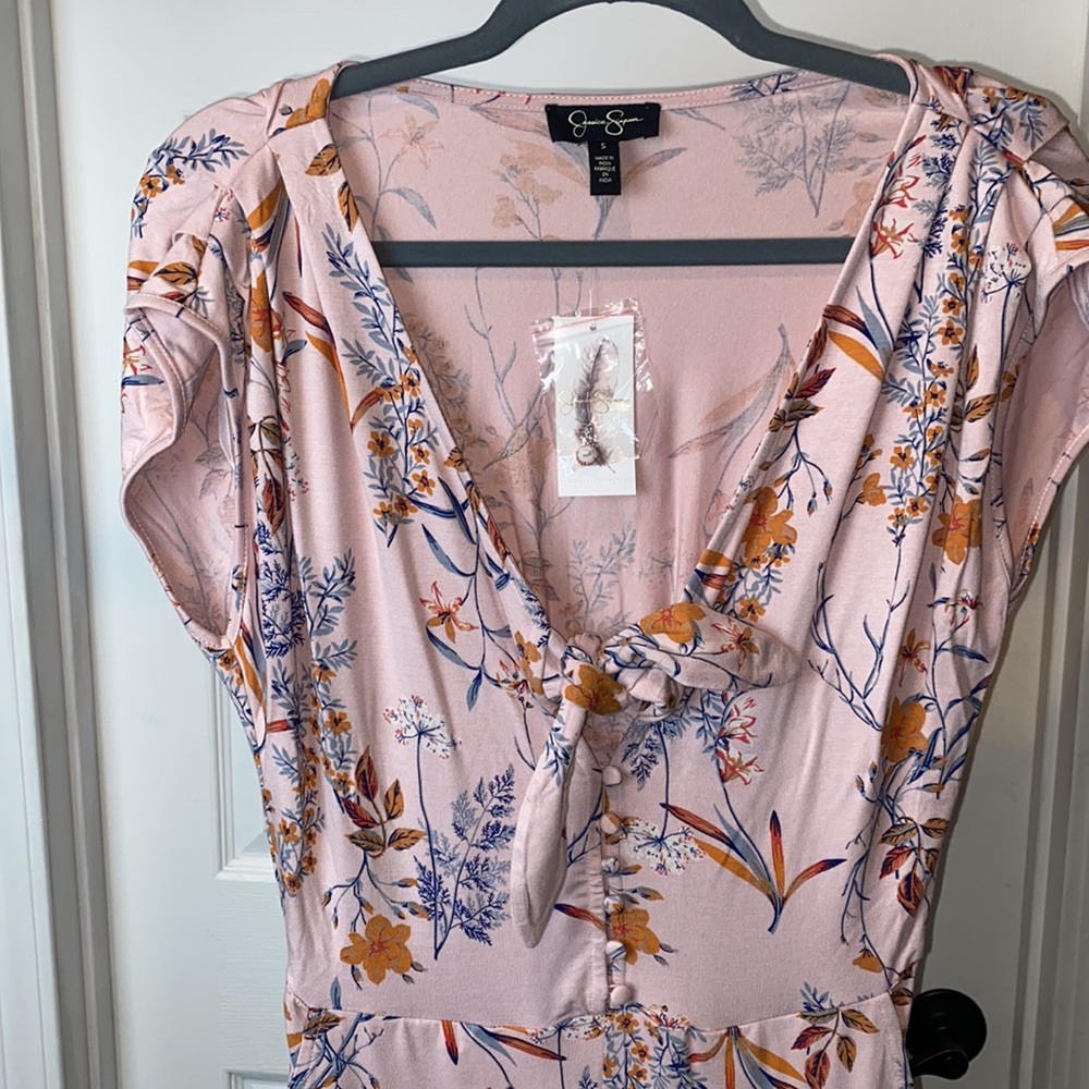Jessica Simpson Pink Floral Tie-Front Romper - Picture 6 of 13